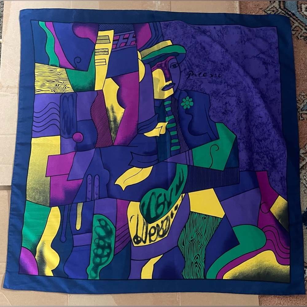Vintage Picasso Silk Scarf Portrait Cubism Square Abstract Avant-Garde